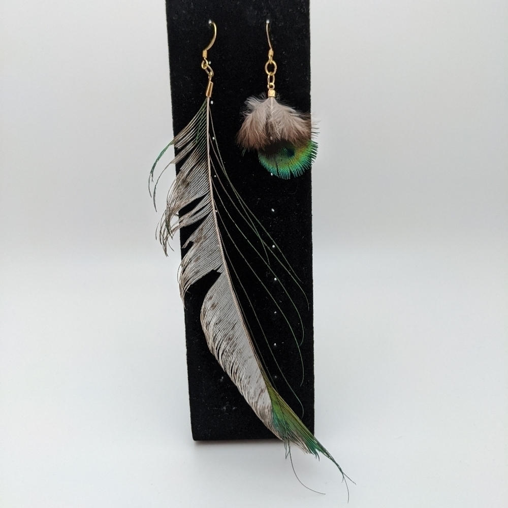 Boho Asymmetrical Natural Feather Earrings